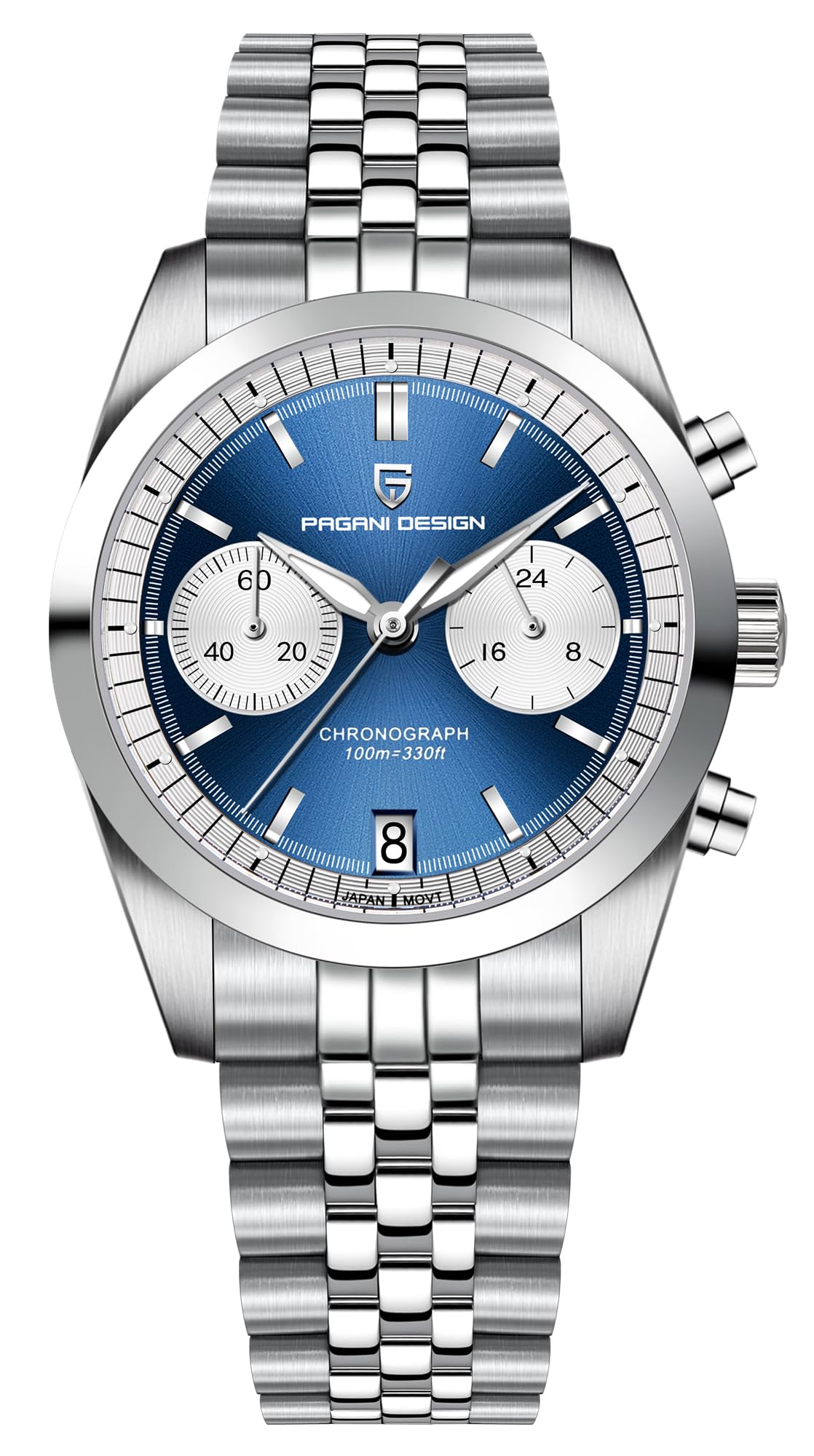 CEYADG Pagani Design Chronograph Watches for Men Analog Wrist Watch, Stainless Steel Quartz Men’s Watch; Sapphire Glass (Blue)