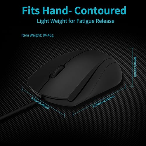 Miniatura 7 de Rapoo Ratón silencioso con cable, cable de 1000 DPI de 5 pies, botón silencioso óptico para computadora, uso izquierdo y derecho, para laptop,