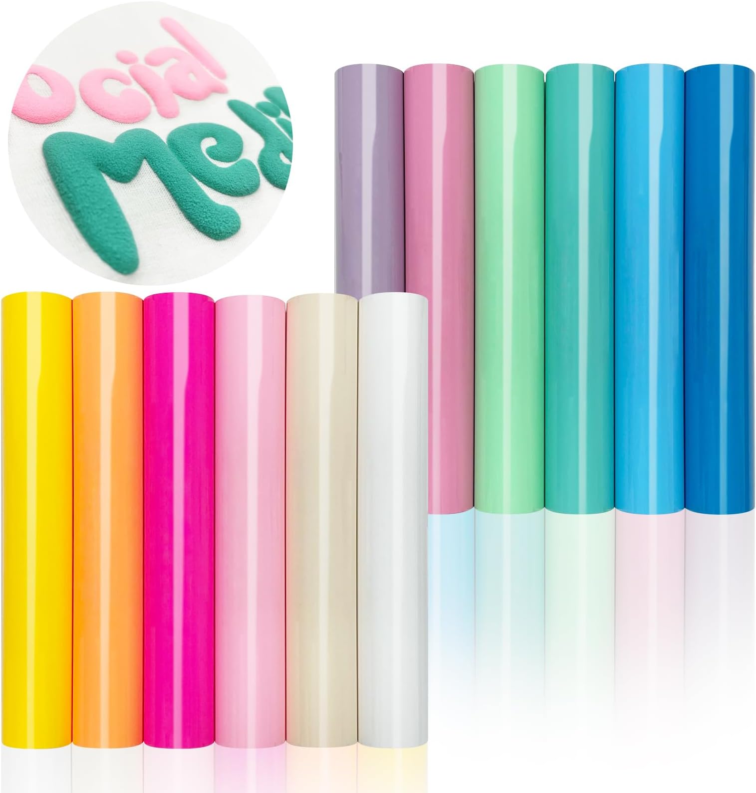 12Pcs DUEUIOE Puff Vinyl Heat Transfer 12x10Inch, Puff Vinyl Heat Transfer for Tshirts Sweatshirts Hats 3D Texture Puff Vinyl, Ideal for HTV Craft Projects, Easy to Use Puff Heat Transfer Vinyl