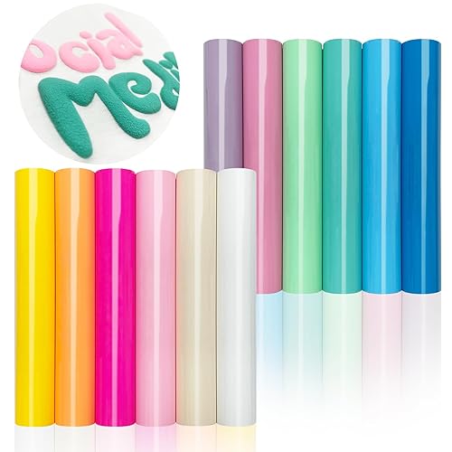 12Pcs DUEUIOE Puff Vinyl Heat Transfer 12x10Inch, Puff Vinyl Heat Transfer for Tshirts Sweatshirts Hats 3D Texture Puff Vinyl, Ideal for HTV Craft Projects, Easy to Use Puff Heat Transfer Vinyl - Multicolored - 12Inch*10Inch