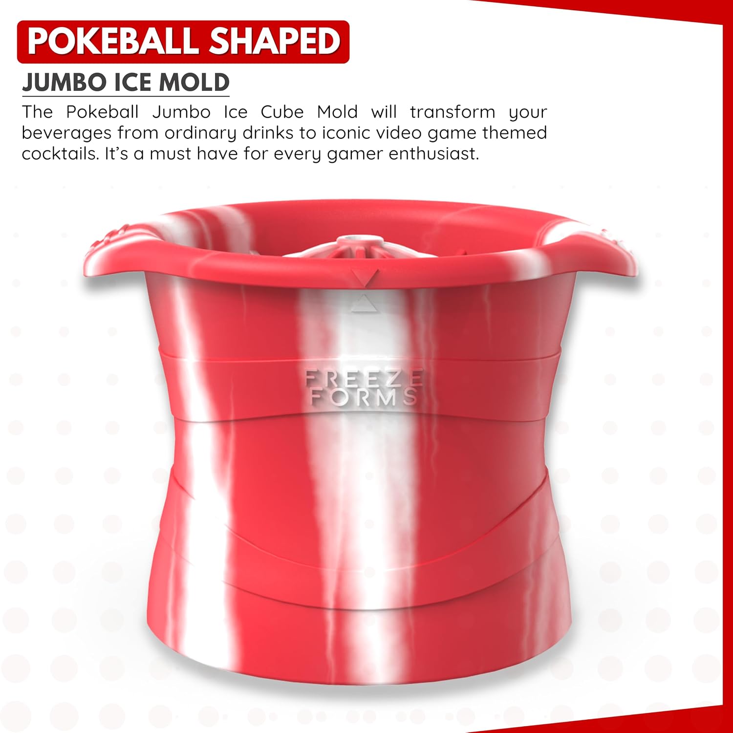 Pokeball Shaped Jumbo Ice Mold - Food Grace Silicone Gaming Novelty Whisky Ice Maker, Perfect for Video Game Lovers, Geek, Gamer & Nerd Gift image 2