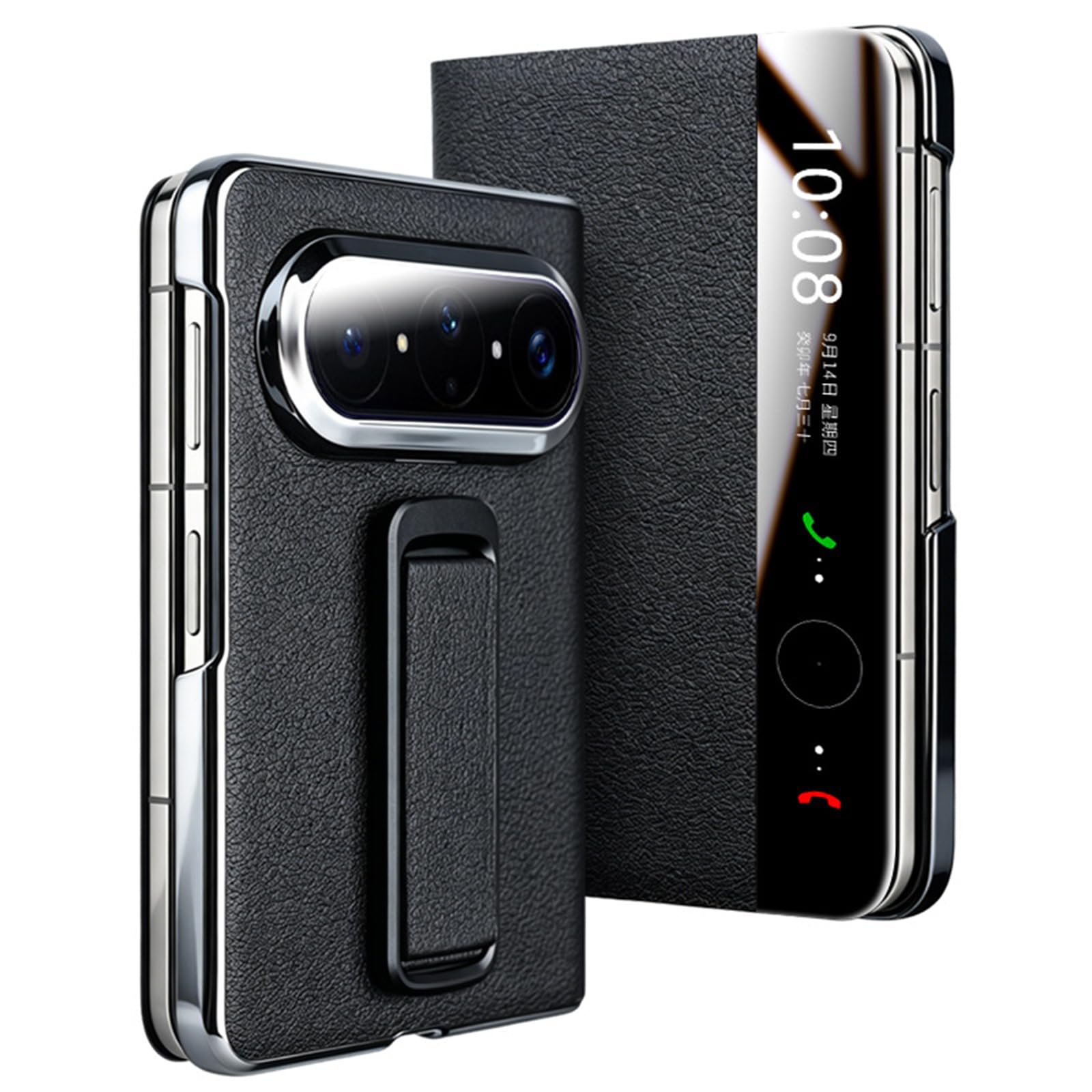 Étui en cuir véritable luxe pour Huawei Pura X Max avec fenêtre et béquille