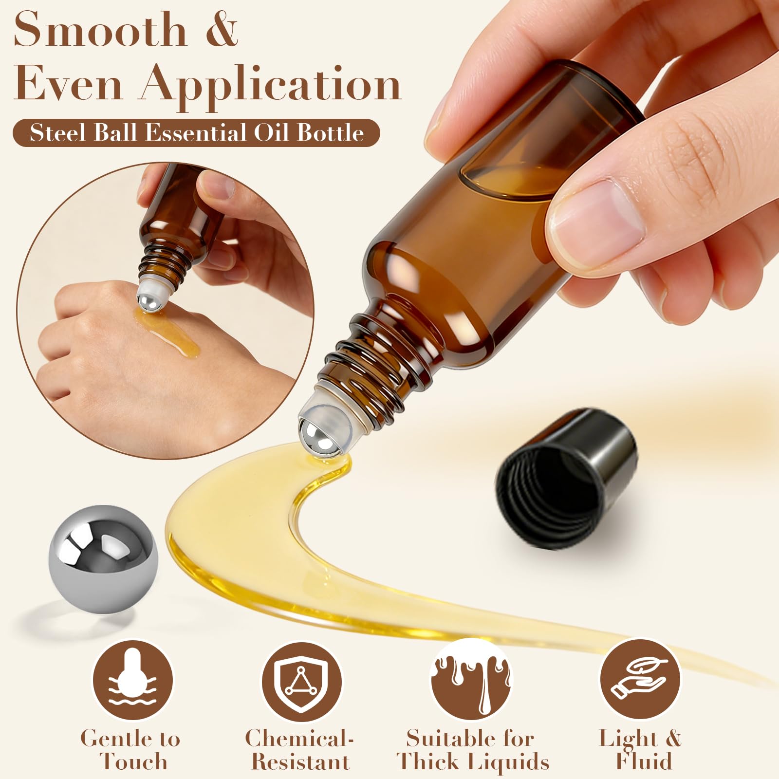 6 flaconi roll-on in vetro da 30 ml per oli essenziali, con sfere roll-on in acciaio inox, ricaricabili, per profumi, cosmetici, aromaterapia, massaggi