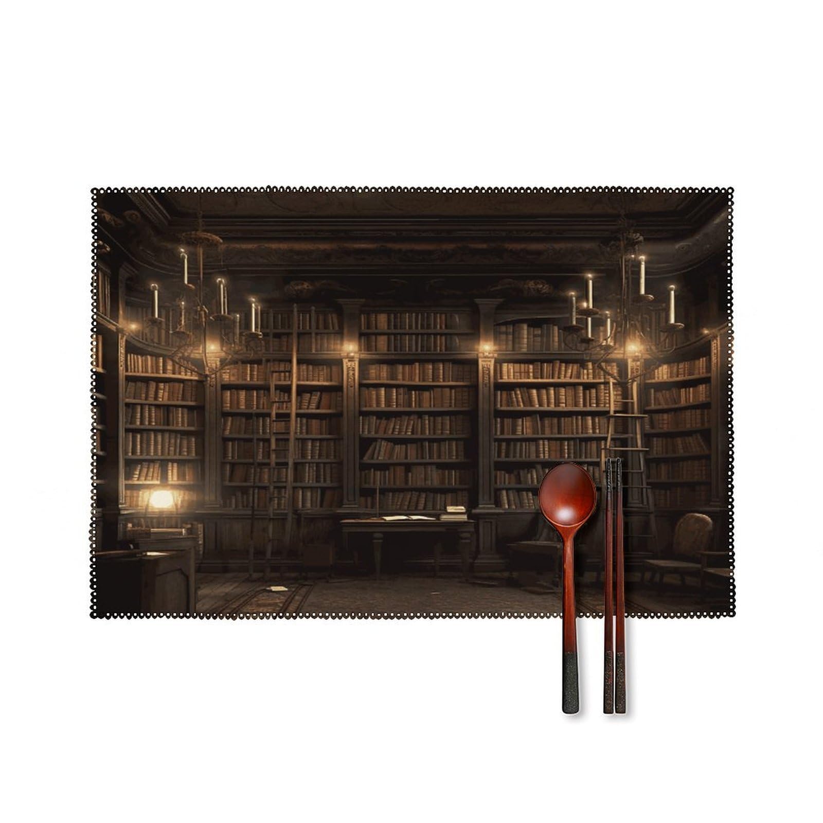 Book Room Mysterious Library Placemats Washable Canvas Place Mats Decoration Placemat for Dining Table Easy to Clean Tables Mat Set of 6 for Kitchen Dining Room Coffee Table