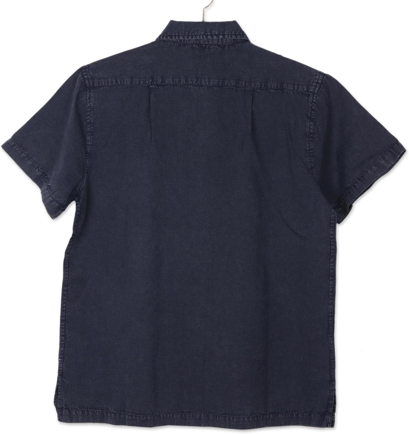NOVICA Artisan Handmade Men's Cotton Blend Shirt Short Sleeve India Linen Blue Casual Shirts Solid 'Classic Man in Navy'