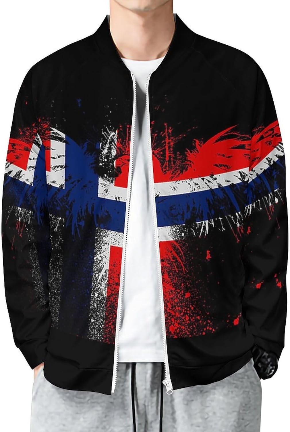 Zakqeik Men's Canadian Flag Jacket Shirt Novelty Sweatshirt Fall Windbreaker Zip-Up Coat with Pocket