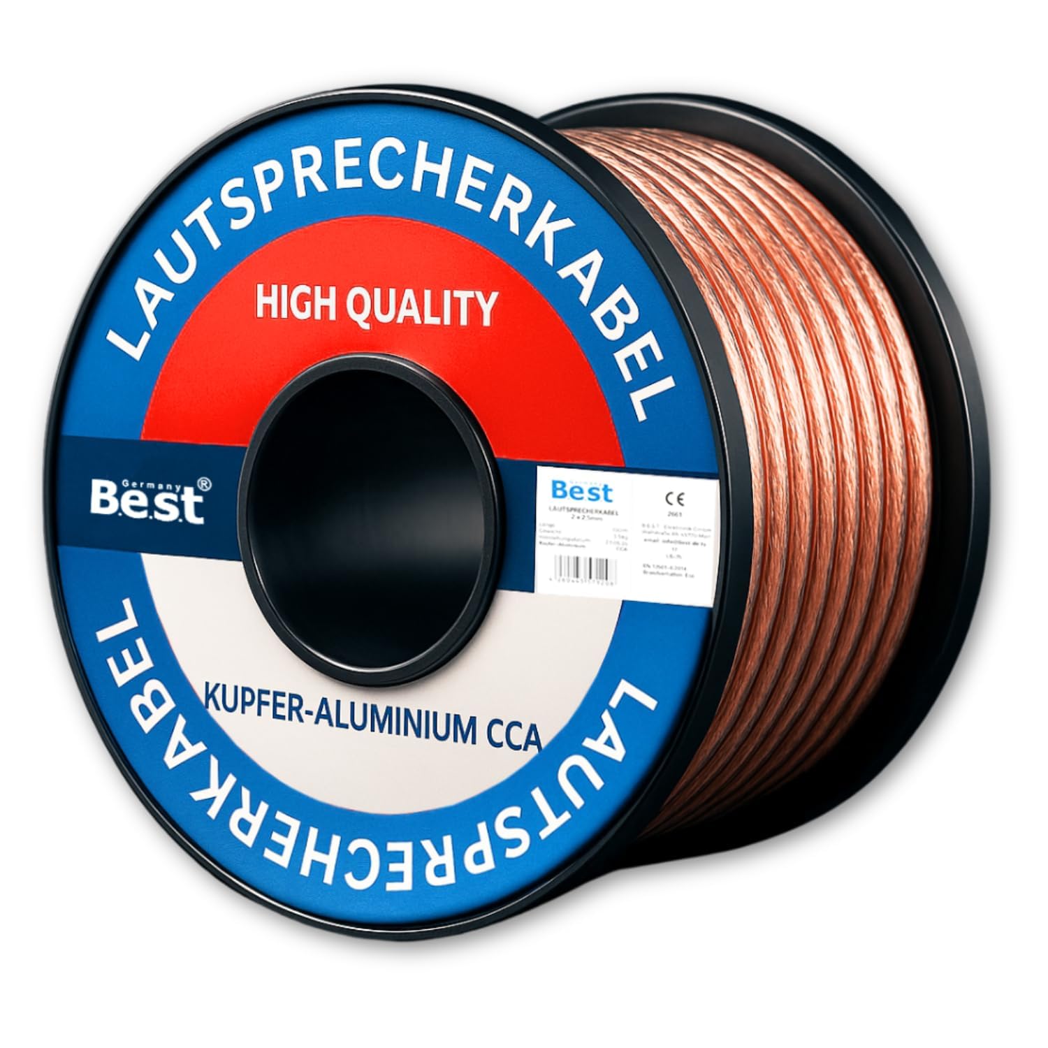 Germany B.e.s.t Cable de altavoz de 100 m, 2 x 2,5 mm², para altavoces y sistemas de cine en casa, cable de alta fidelidad CCA – cobre aluminio