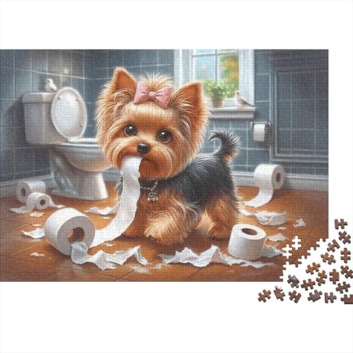 Yorkshire Terrier Baño Puzzle para Adultos Puzzle de 1000 Piezas Papel Perro Travieso Escena Familiar…