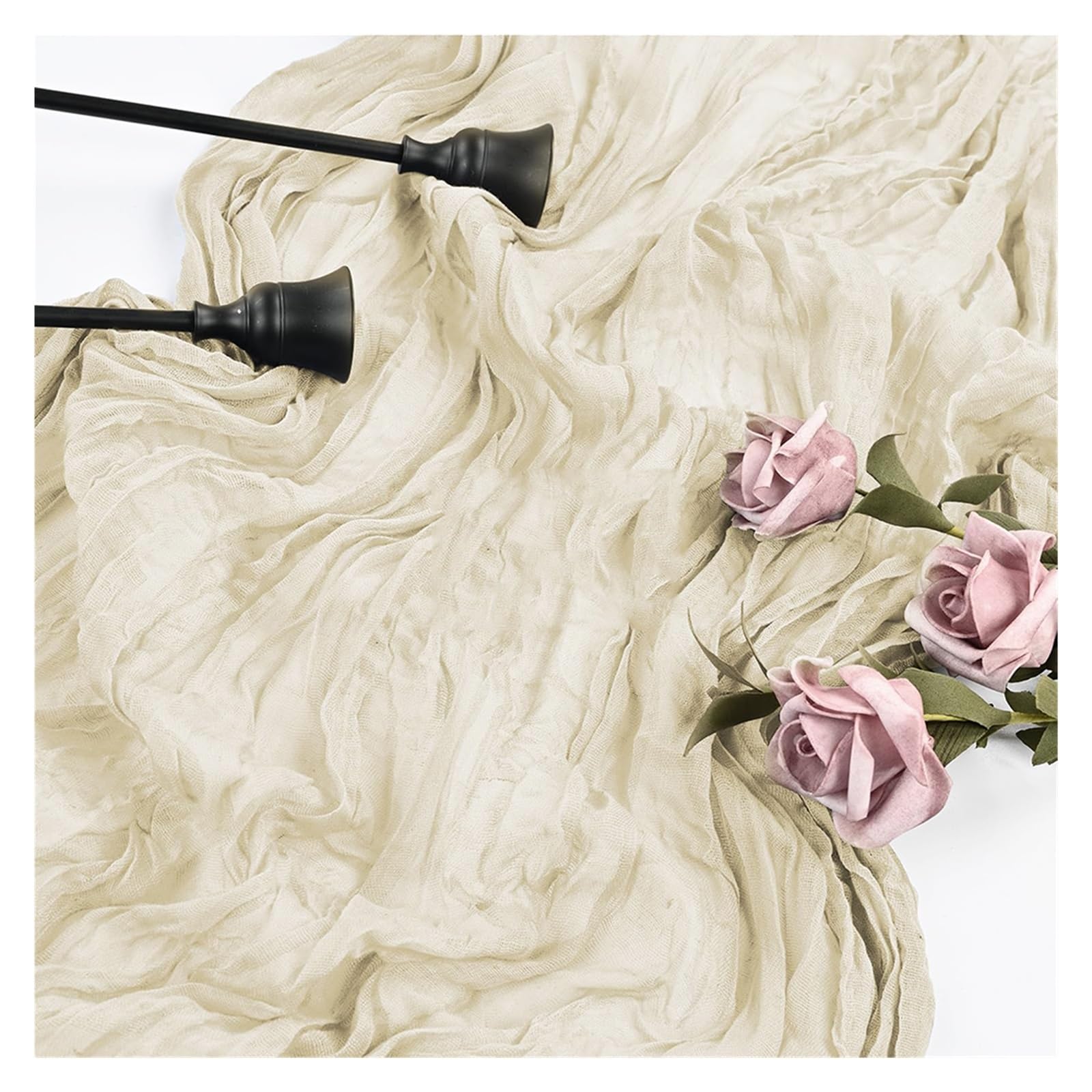 Chiffon Table Runner Table Runner Semi Sheer Fabric Cheese Cloth Party Wedding Bridal Shower Decor(Beige,90x180cm)
