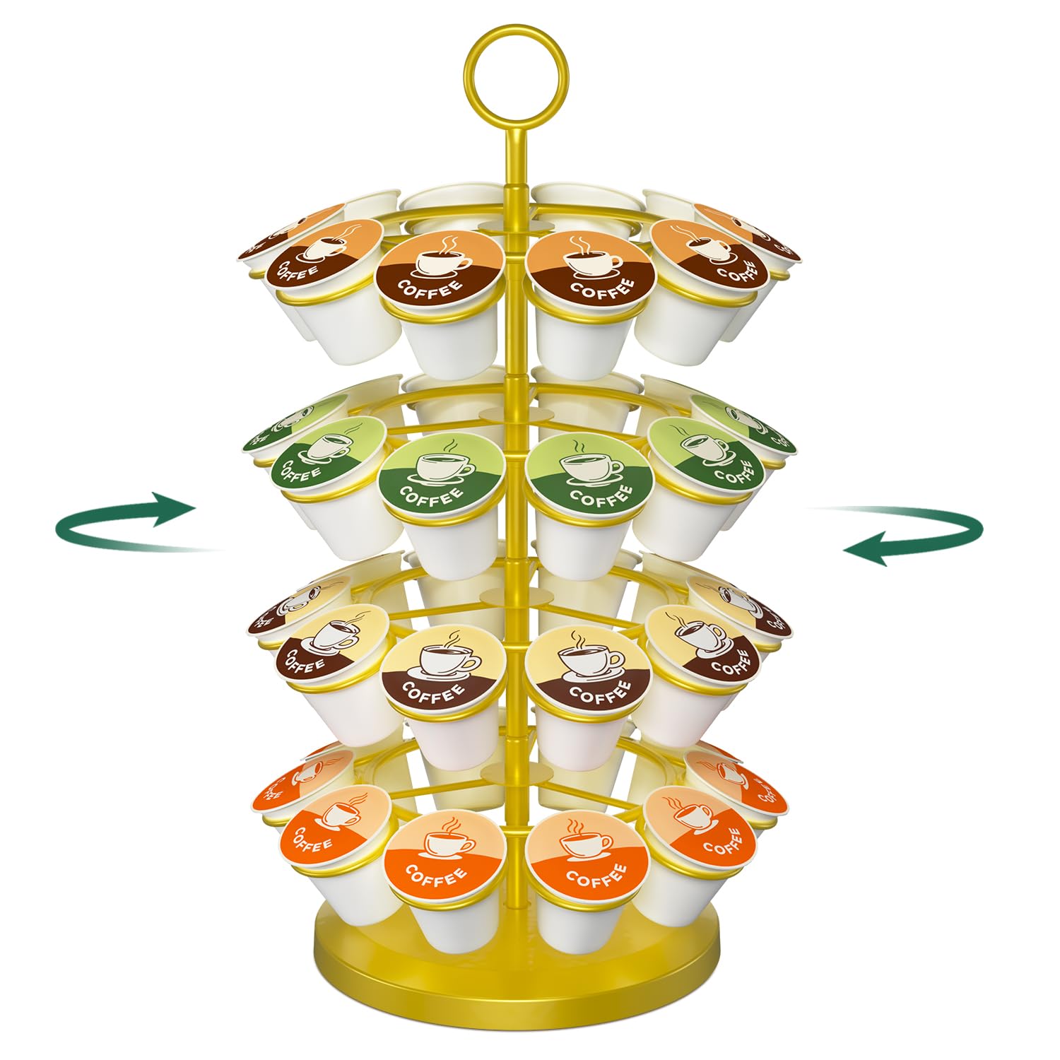 EsLuker.ly K Cup Holder Coffee Pod Organizer Carousel for Counter, Metal Storage Rack Stand for Kitchen, Rotatable 4 Tier Pod Tower Tree for 40 K Cups, Space Saving Meets Elegance, Gold