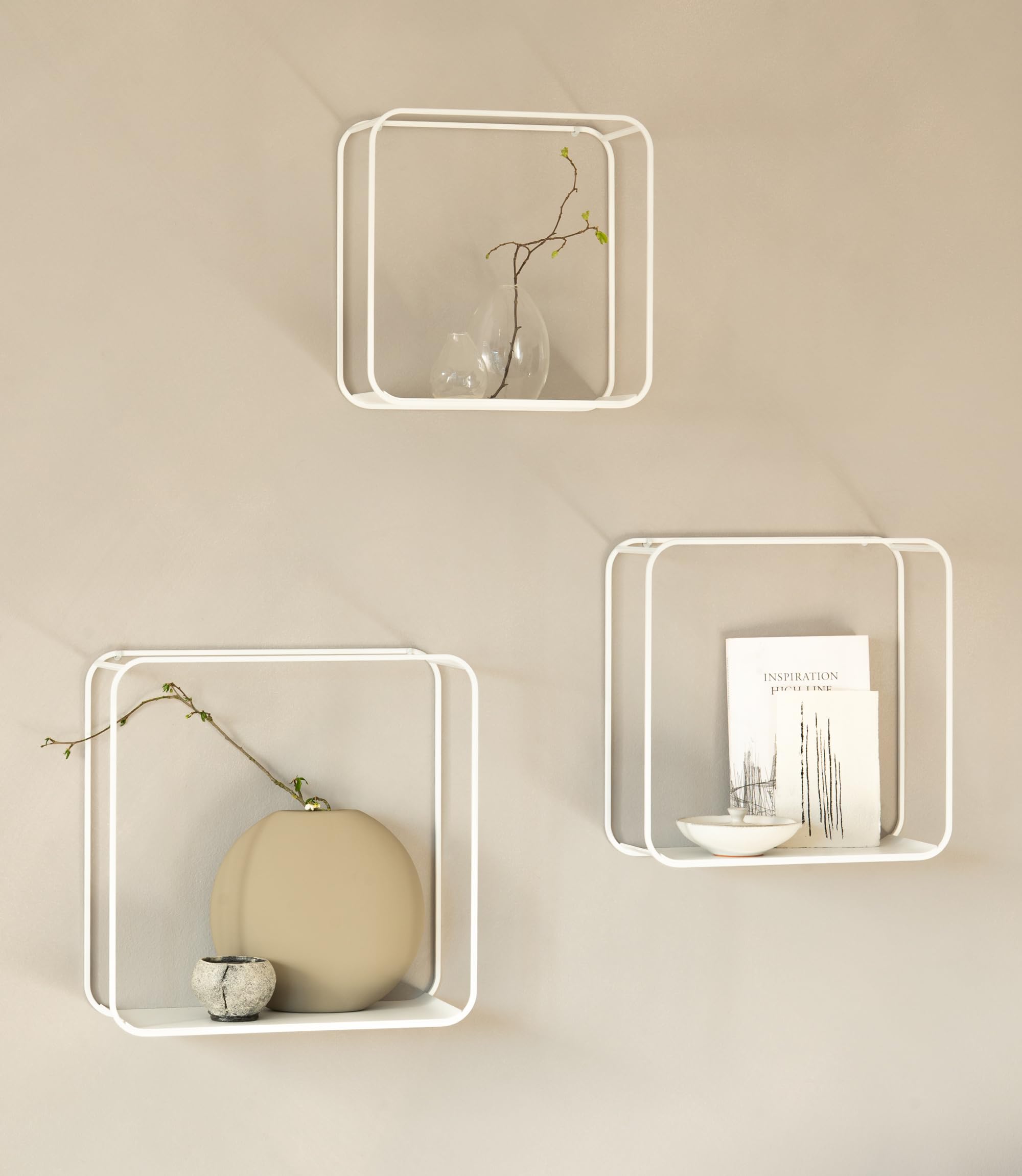 Kazai. Set Étagère Murale 'Noora' | Lot de 3 Étagères Murales Flottantes en Métal Design | Déco Murale et Rangement pour Salon, Toilettes, Cuisine, Chambre et Plus | Blanc