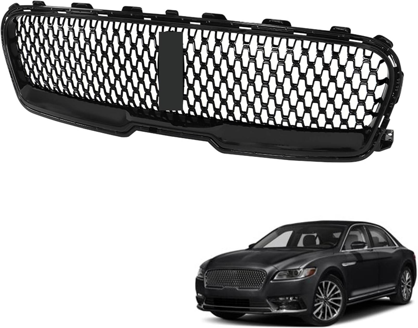 Front Grille Gloosy Black Grill Mesh with Camera Hole Replacement for 2017 2018 2019 2020 Continental