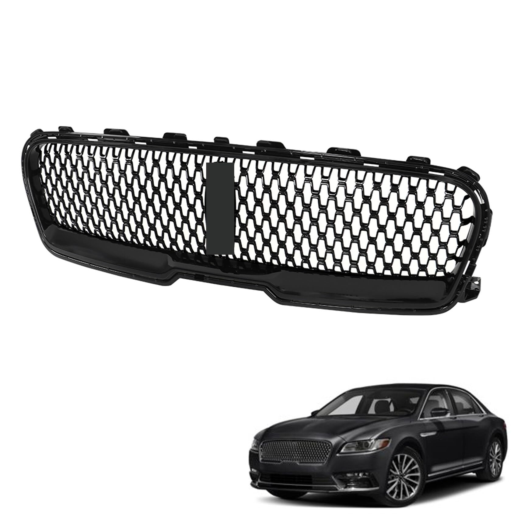 Front Grille Gloosy Black Grill Mesh with Camera Hole Replacement for 2017 2018 2019 2020 Continental