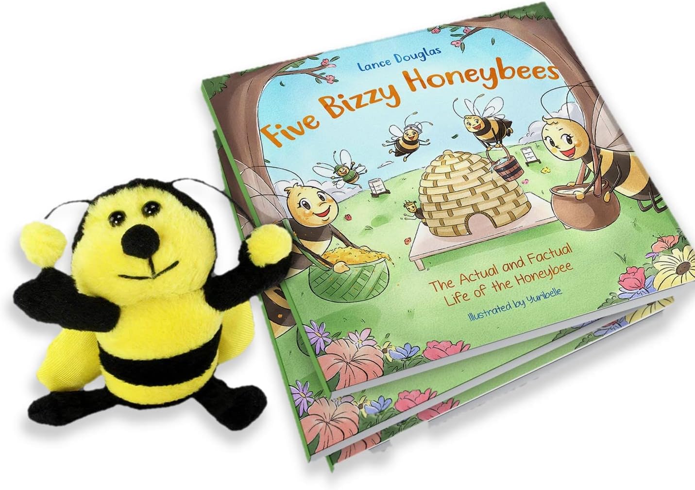 Plush Stuffed 5" Bee and Book About Bees and How Honey is Made - Five Bizzy Honey Bees