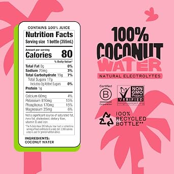 Harmless Harvest 100% Coconut Water 12 Fl Oz, 12pack, Natural Hydration with MCTs, No Sugar Added, Vegan & Non-GMO Certified