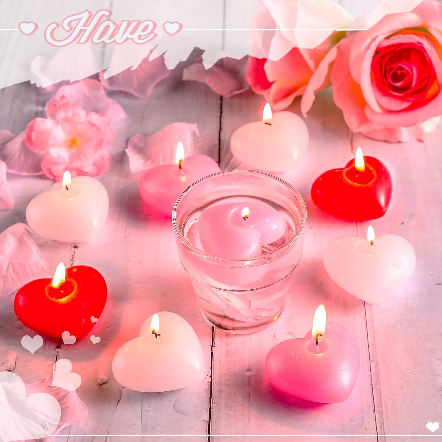 Tondiamo 12 Pcs Valentine Heart Floating Candles Pink Red White Small Floating Candles Bulk 2 Inch Unscented Dripless Wax Burning for Centerpieces Wedding Anniversary Romantic Night Pool Party Decor