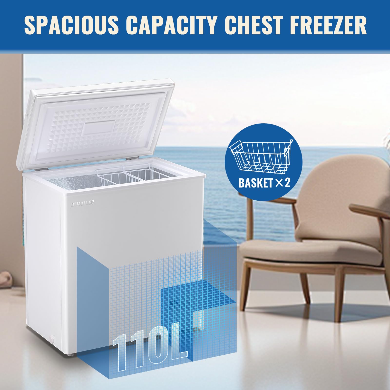 Demuller Large Capaity Deep Chest Freezer With Electronic Temperature Control Panel Compact Small Freezers With Two Baskets White (-12℉ To 50℉) Ideal For Kitchen Dorm Apartment on Fridge.com - View 2