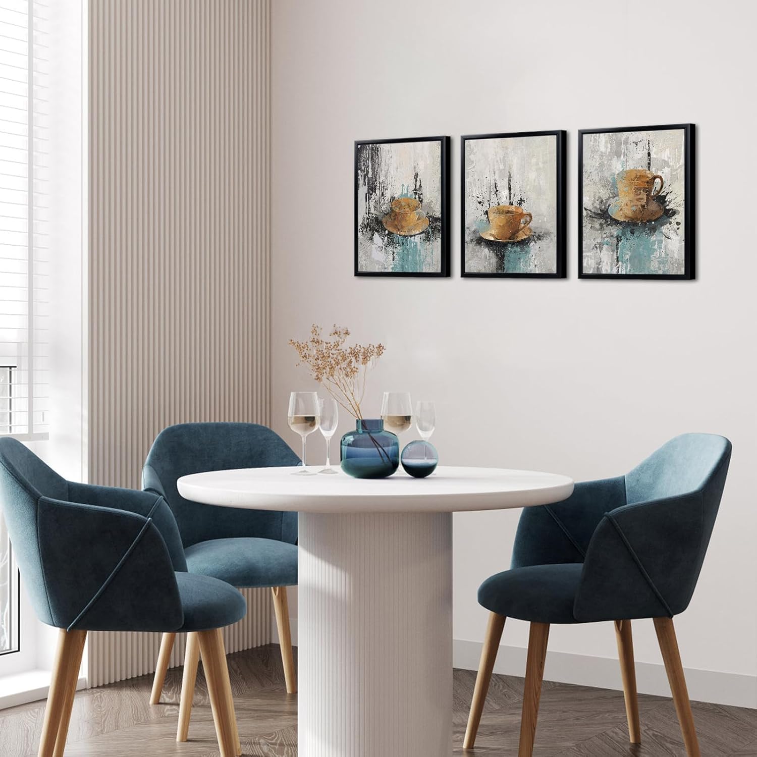 LevvArts Coffee Wall Art Prints Coffee Cup Paintings Vintage Kitchen Decoration Set of 3 Framed