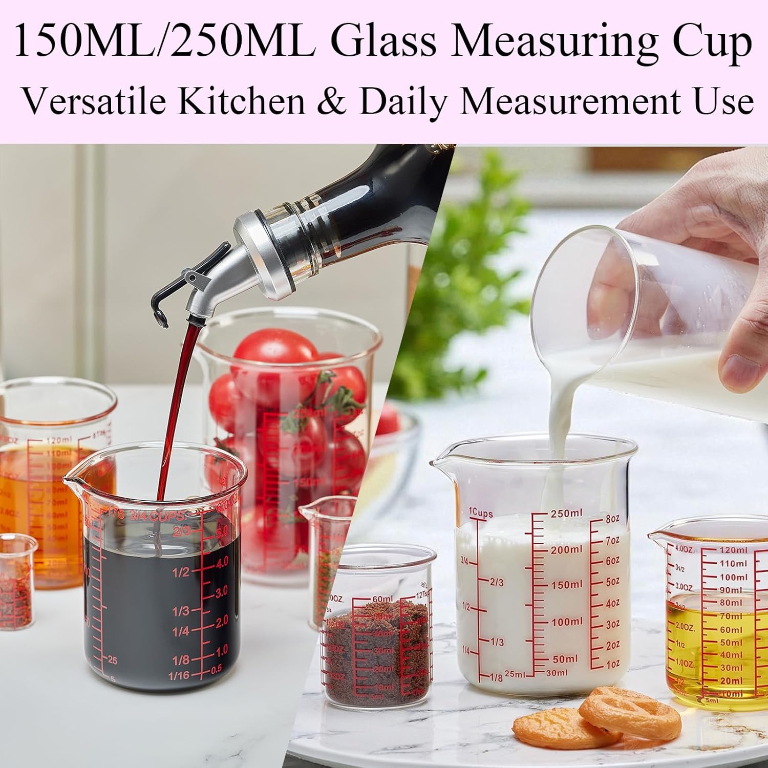 Ackers 7-Piece Glass Measuring Cup Set, Borosilicate Beaker Style Nesting Liquid Measuring Cups