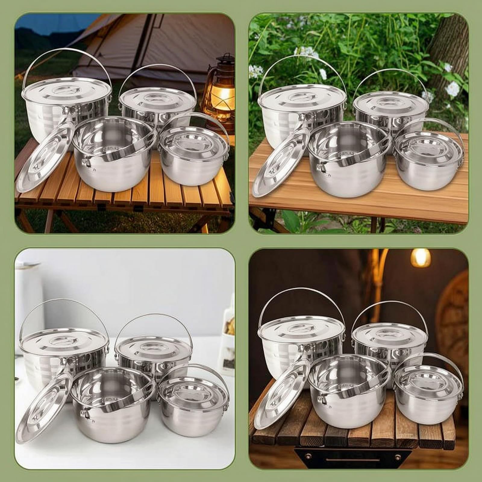 4 Pièces Équipement Culinaire Camping En Inox Compact Kit Cuisson avec Sac Transport Facile à Nettoyer Vaisselle pour Randonneurs, Pique-Nique