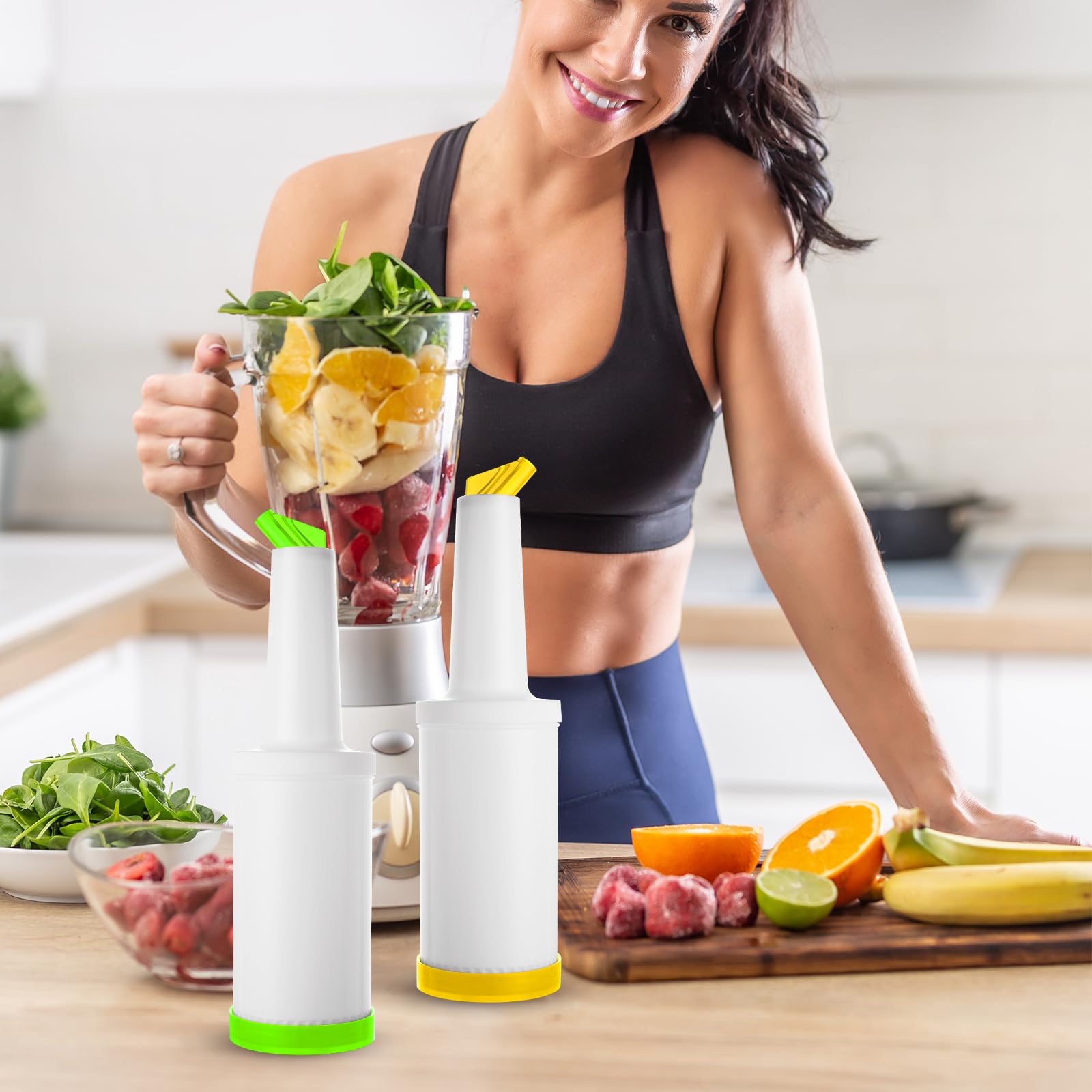 Confezione da 6 bottiglie di succo di frutta e liquori, contenitori colorati per succo di frutta, bottiglie di plastica per succo di liquore, dispenser di succo di plastica per casa, feste, bar,