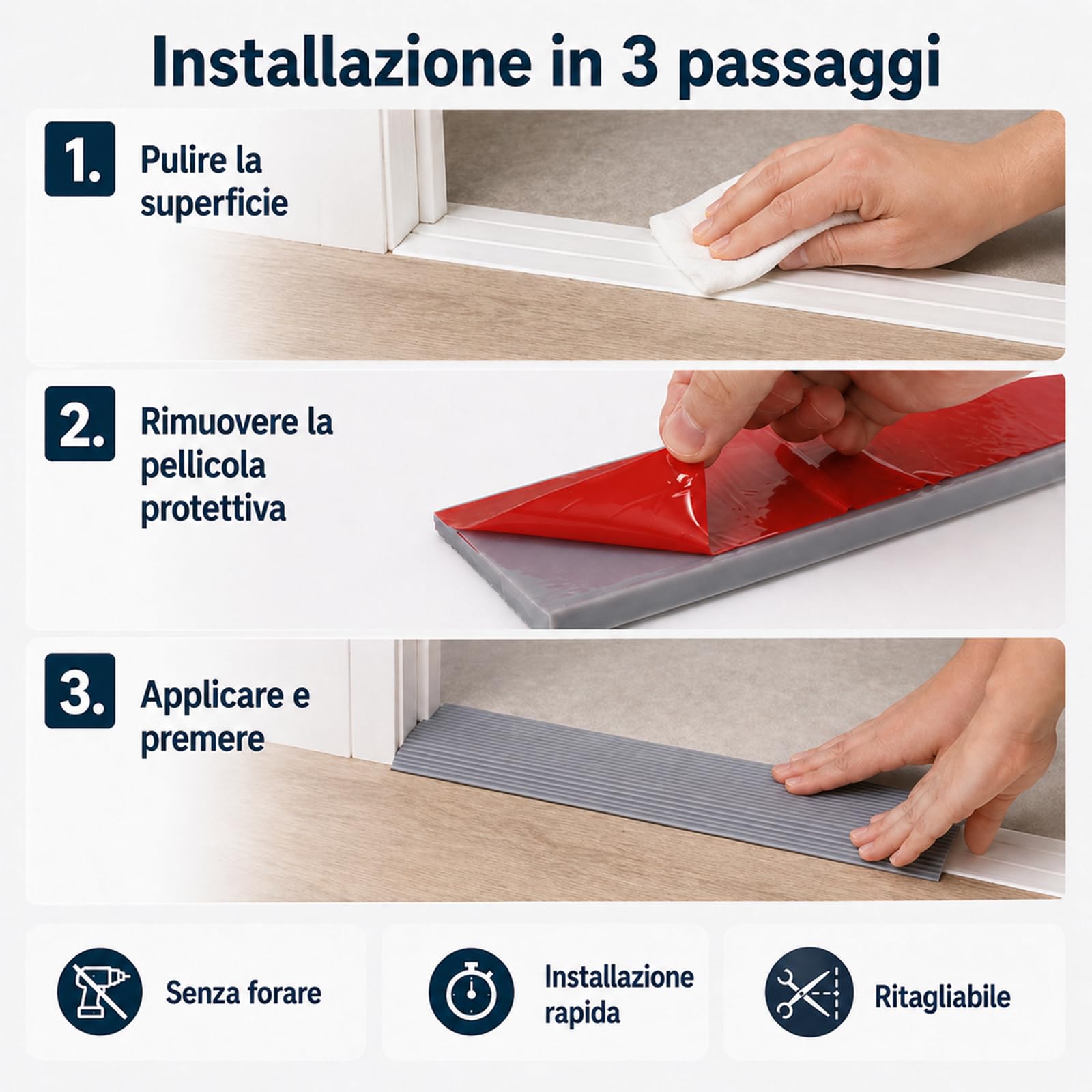 Rampa per Soglia,Rampa per Disabili 900 x 80 x (10-30) mm Rampa Moto Rampa per Sedia a Rotelle Passeggini Deambulatori o Scooter (Grigio, 90x8x3cm)