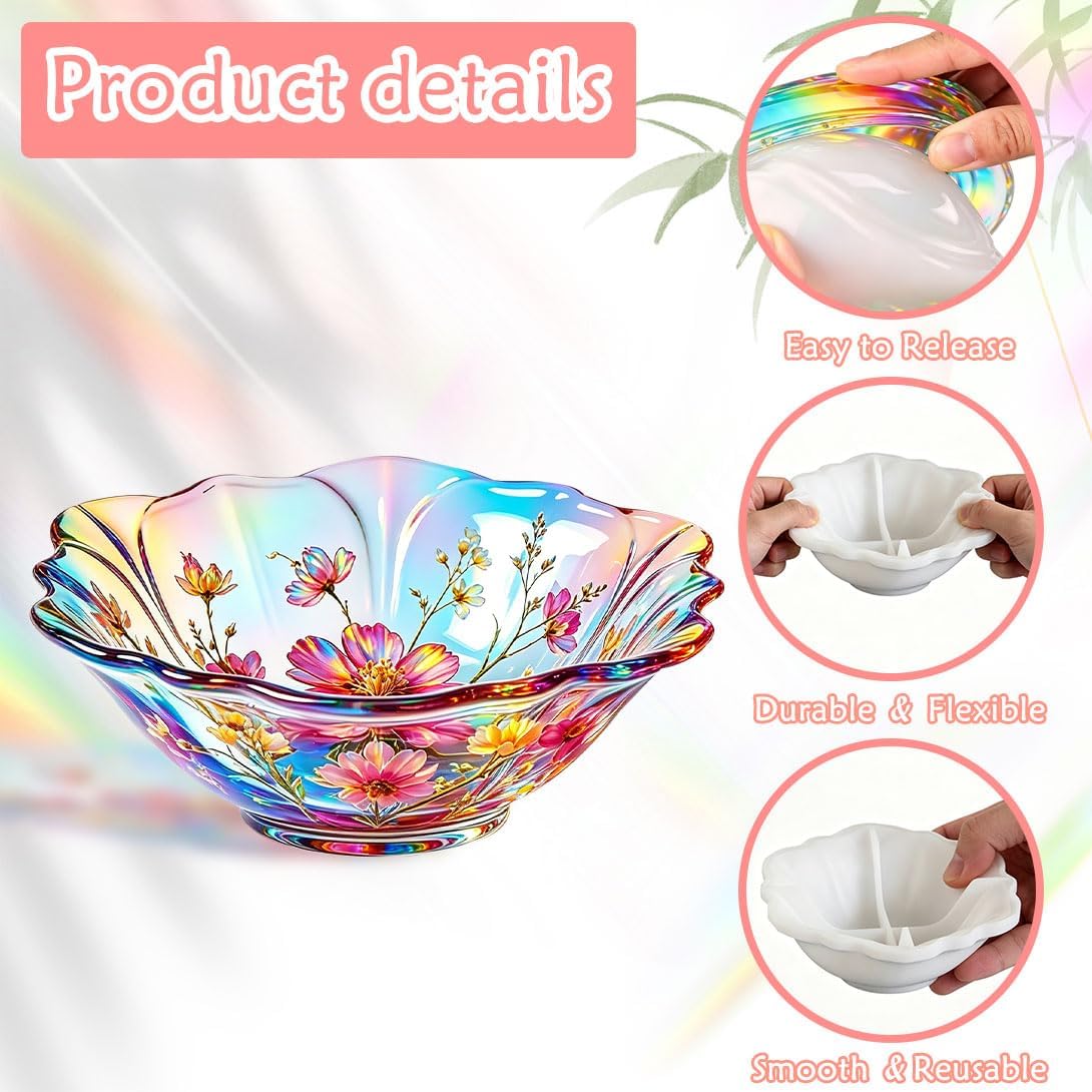 Flower Bowl Resin Mold, Lotus Shape Bowl Silicone Mold, Jewelry Trinket Container Box Candle Holder Concrete Molds for Epoxy Resin Casting, Home Decoration (Small)