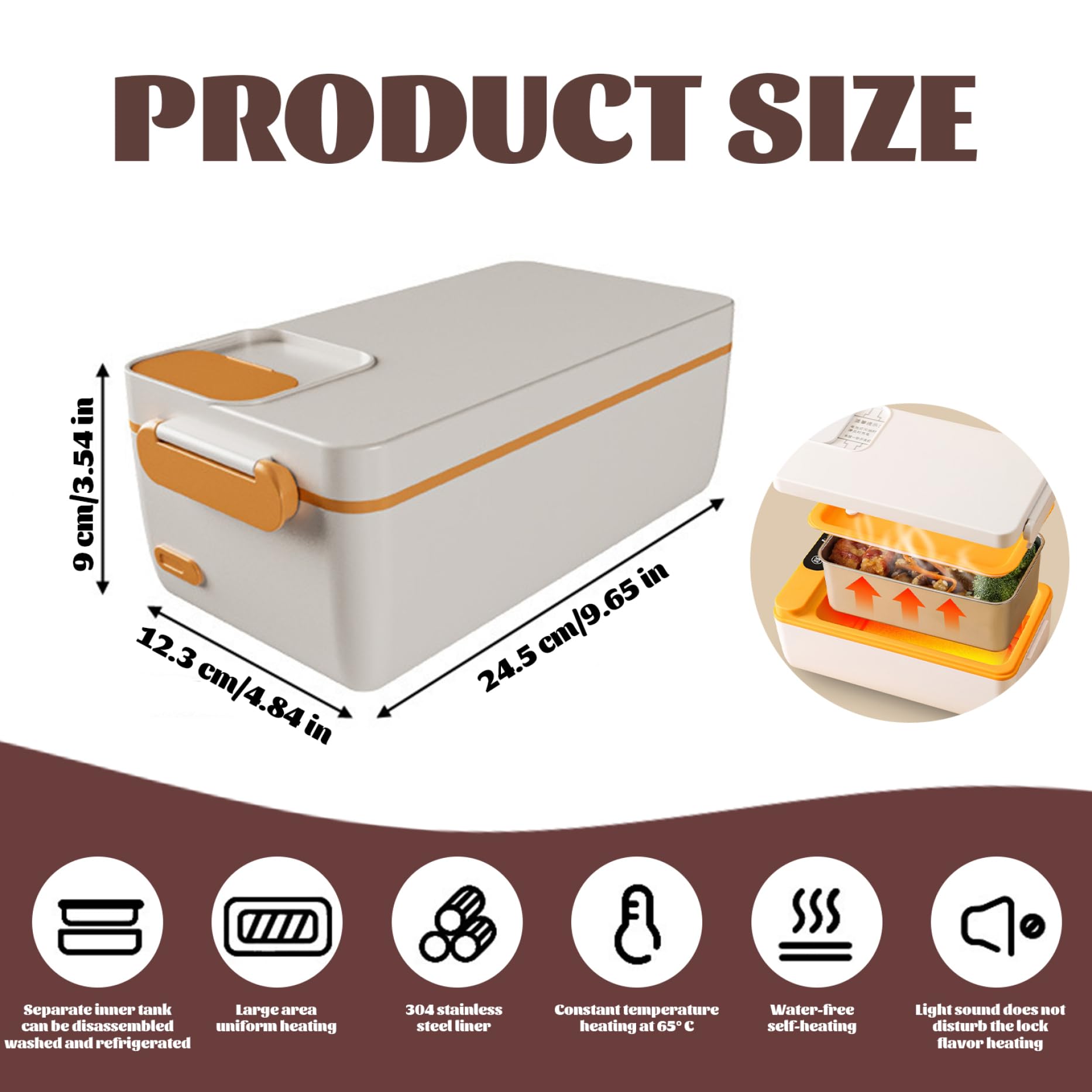 Box per il pranzo elettrico, scatola da pranzo in auto -riscaldamento Box elettrico con contenitore in acciaio inossidabile Box riscaldato ricaricabile con batteria da 3200 mAh per gli studenti, sc