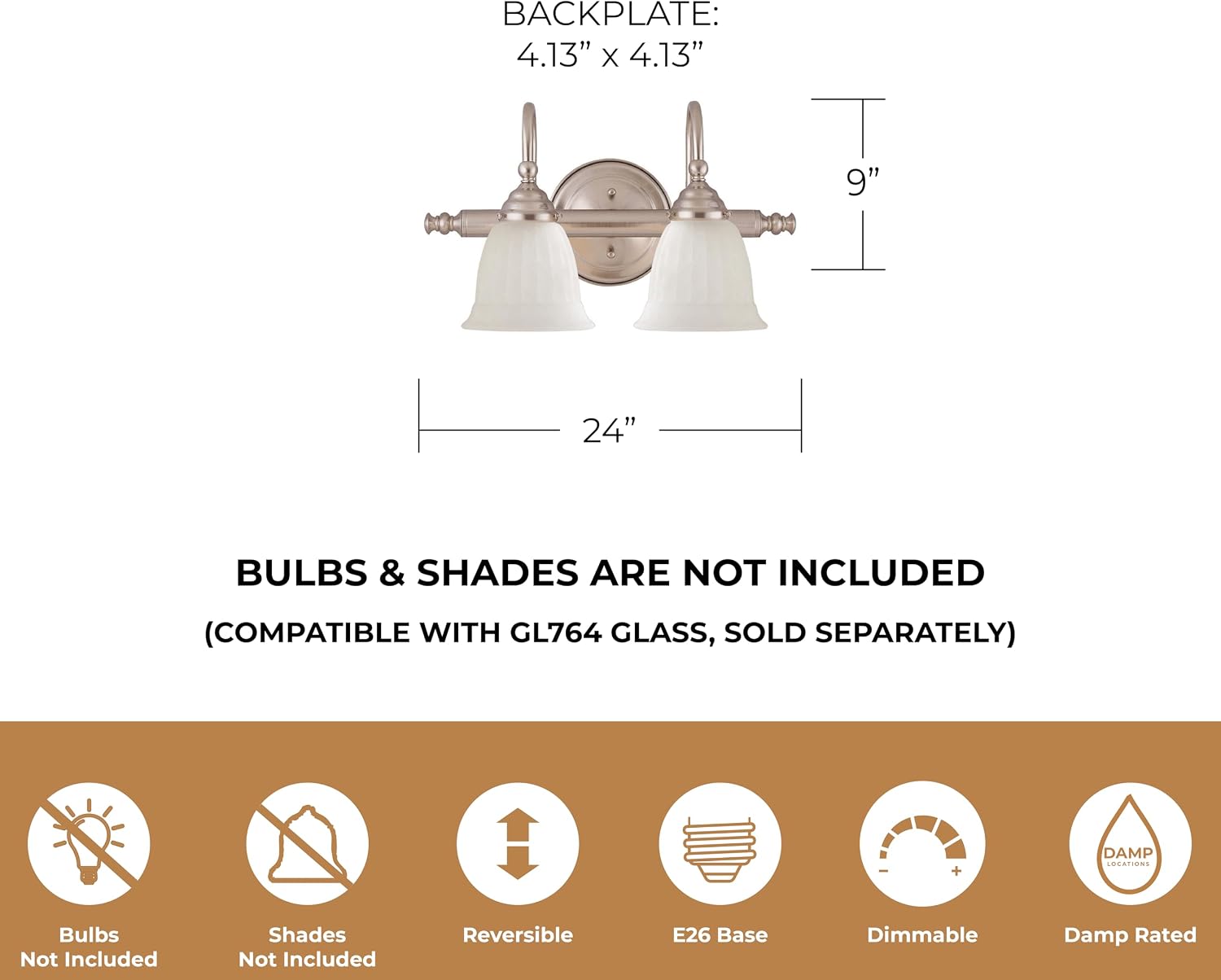 Savoy House 8-1062-2-SN Brunswick Bath Vanity, 2-Light 120 Total Watts, Satin Nickel