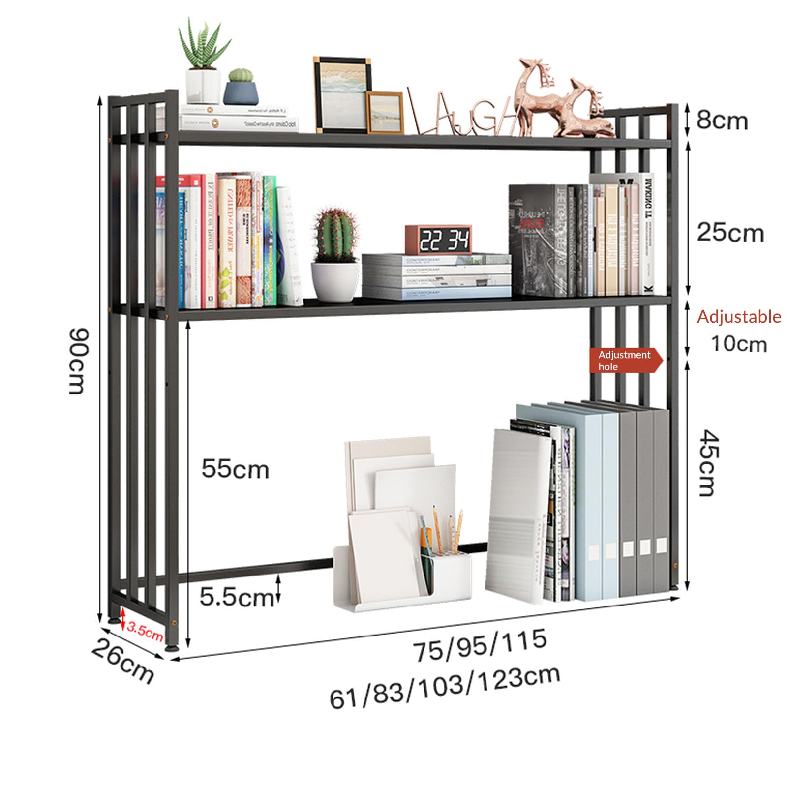 RWRAPS Organizzatore da scrivania Scaffale portaoggetti Espositori Regolabili in Metallo Scaffale da scrivania e libreria per casa, Ufficio (Bianco 61 cm)