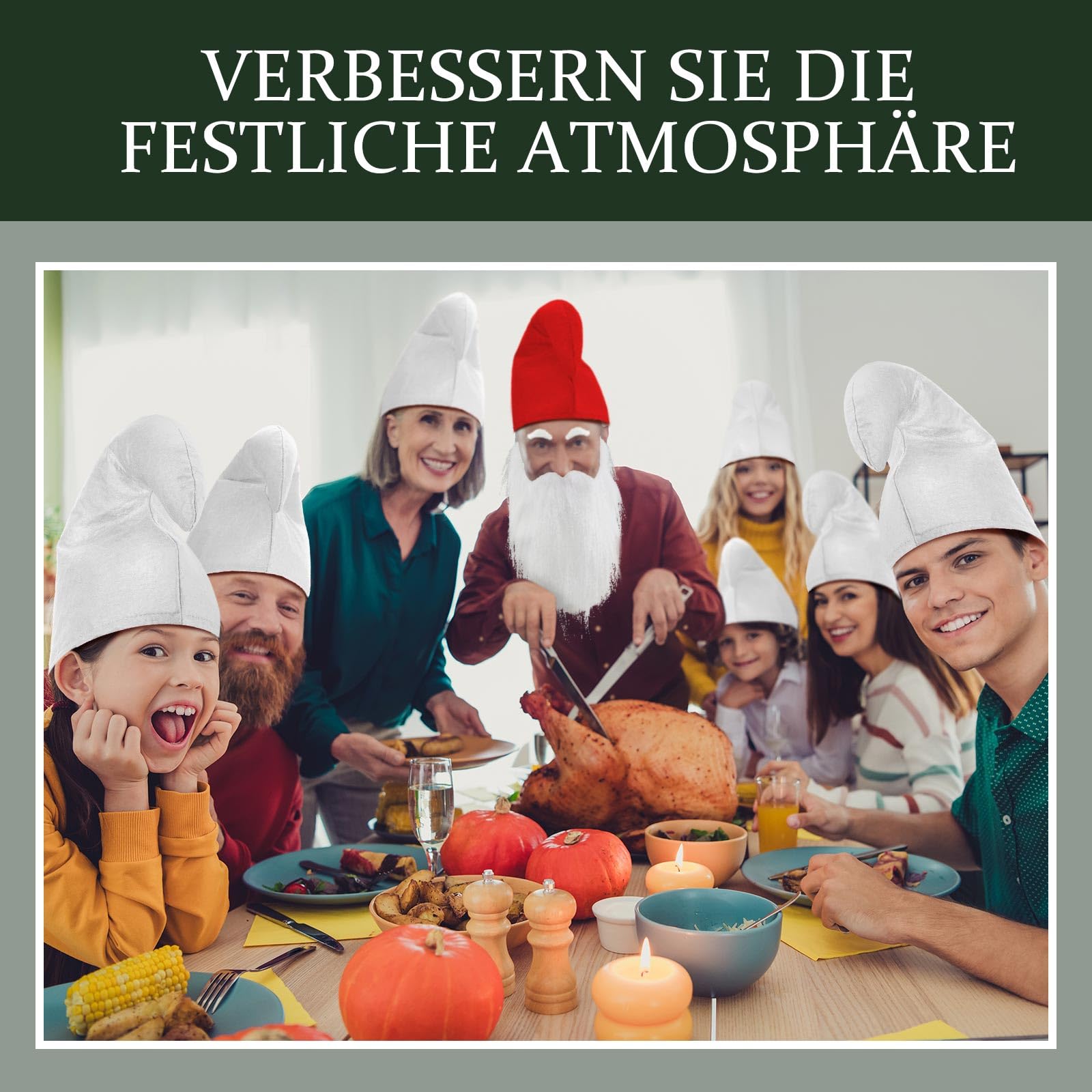 Jadive Zwergenmützen mit Bart und Augenbrauen Elfenhut Zwergen Zipfelmützen Gnome Mütze Wichtelmütze Lustiges Gruppen Kostüm für Karneval Halloween Weihnachten