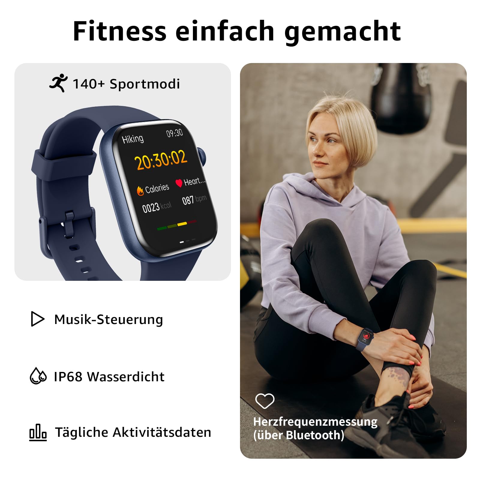 Smartwatch Damen Herren 1,85" HD Touch Fitnessuhr Telefonfunktion 140+ Sportmodi Pulsmesser Schlafmonitor Schrittzähler IP68 Wasserdicht