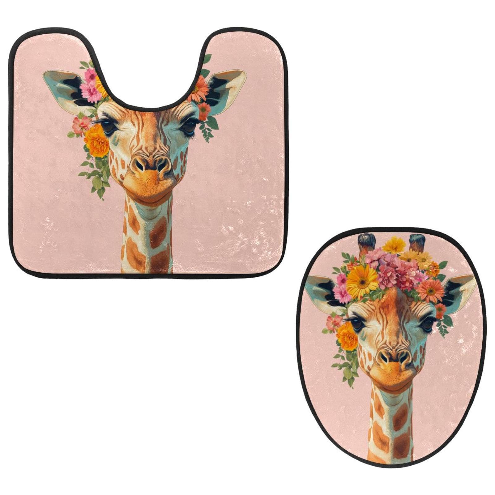 2 Pieces Flannel Toilet Contour Mat and Toilet Lid Cover, Soft Toilet Lid Cover Set Machine Washable Non Slip Contour Mat for Bathroom Decor Accessories