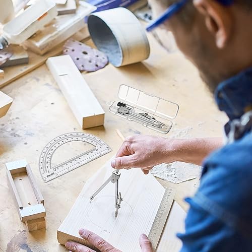 Miniatura 7 de Zonon Juego de 2 transportadores y brújulas, juego de matemáticas geométricas para estudiantes, brújula de dibujo y transportadores de brazo