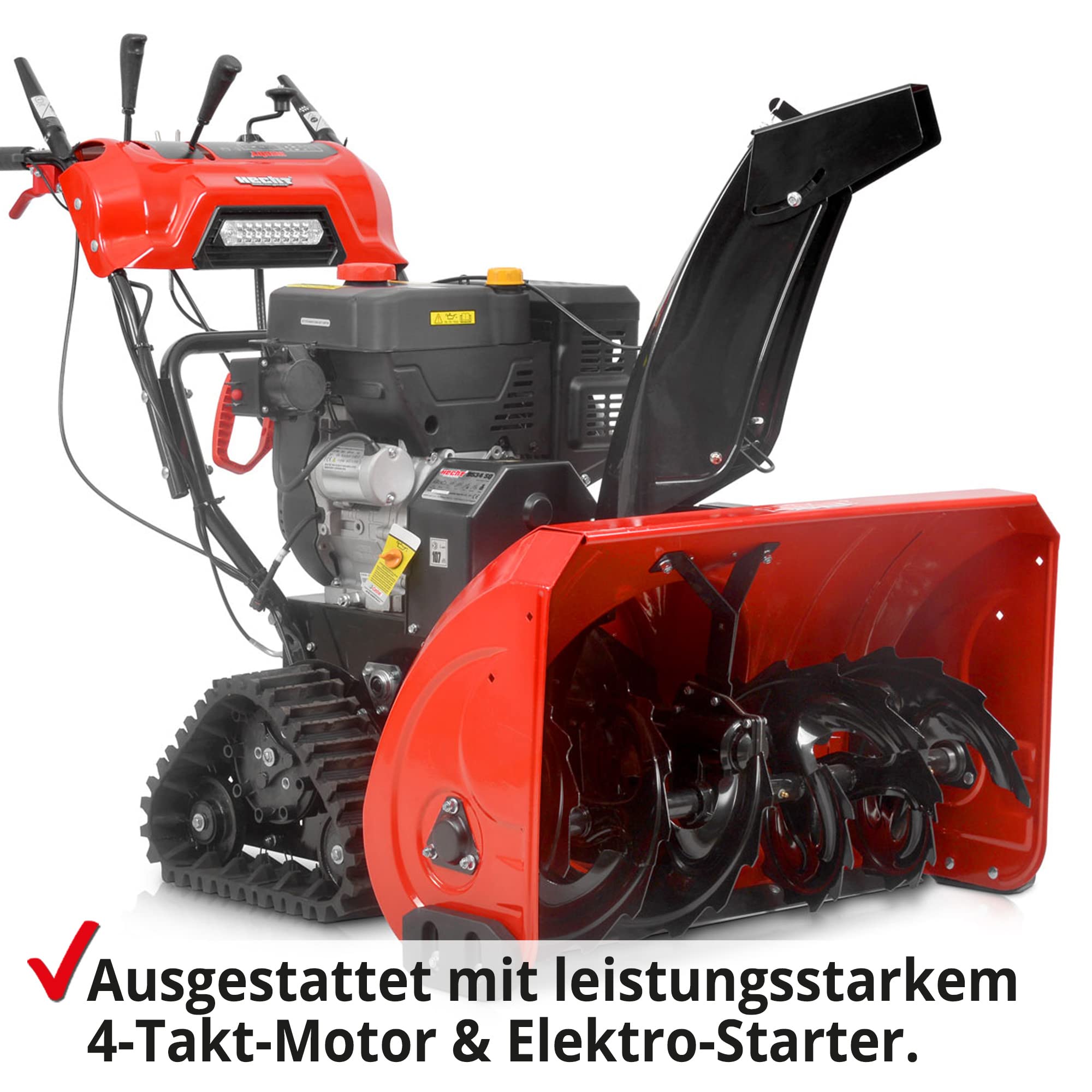 HECHT Benzin Schneefräse 87 cm – 2-stufig mit E-Start | 51 cm Arbeitshöhe, 15 m Auswurfweite, Raupenantrieb, 6 Vorwärts- & 2 Rückwärtsgänge, LED & Griffheizung