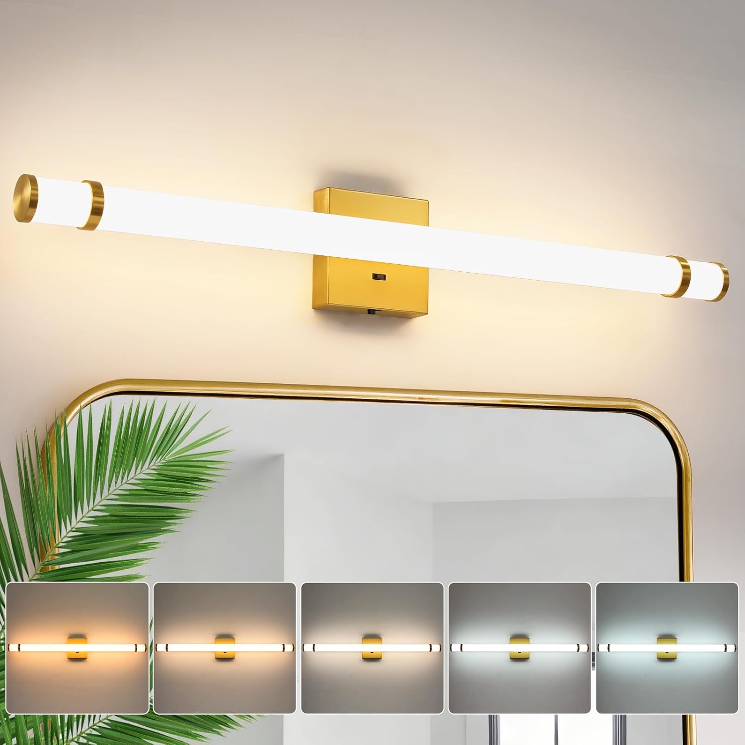 LED Modern Bathroom Light Fixtures Over Mirror - 31 Inch Gold Vanity Lights for Bathroom with Acrylic Shade 19W Dimmable 5CCT Bathroom Sconces Wall Lighting(Built-in Dimmer)