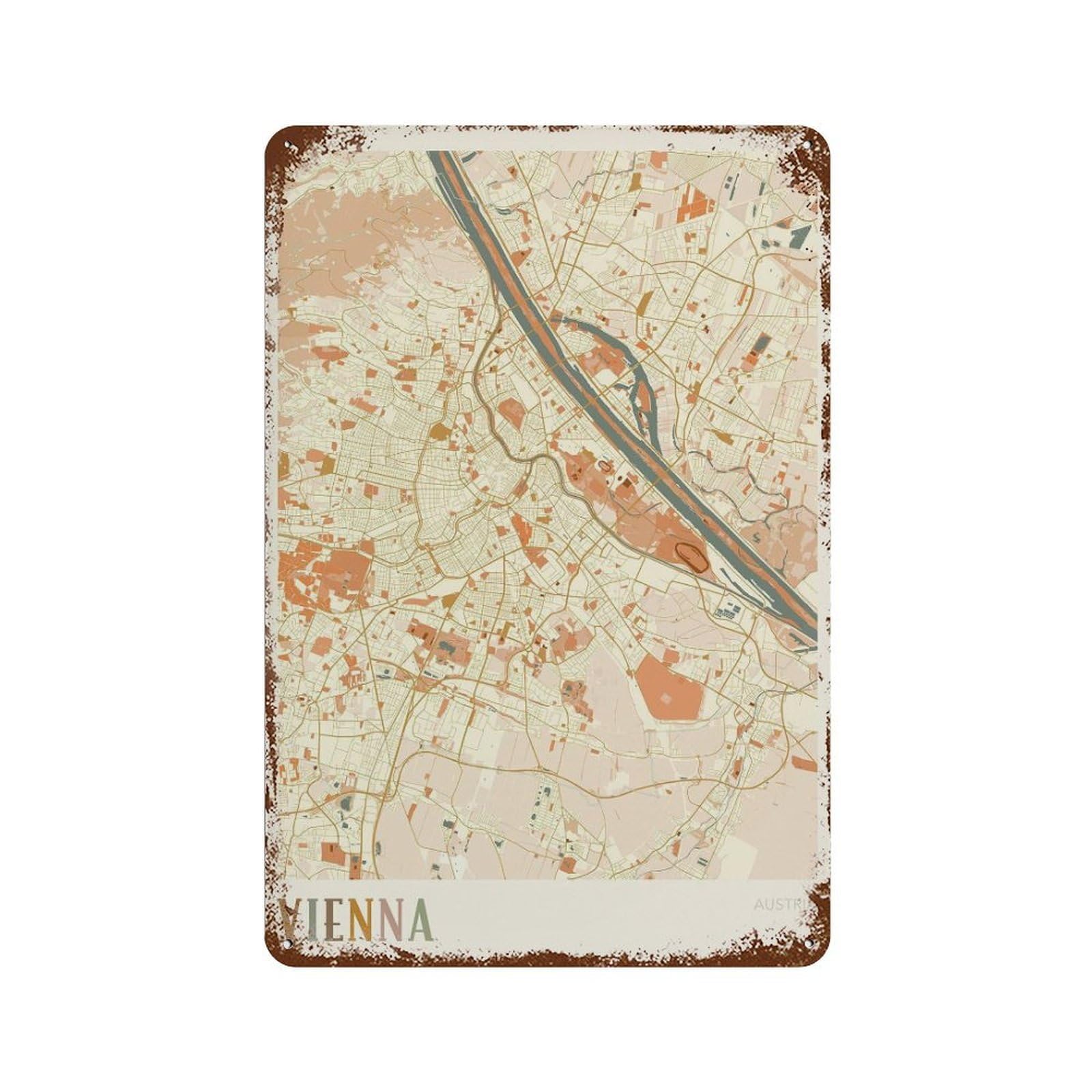 xiaoxiaoshen Vienna Map City of Travel Austria Boho Wall Decor Art Metal Tin Poster Modern Home Decor Art Home Bar Shop Decorations Vintage Sign 30x20cm