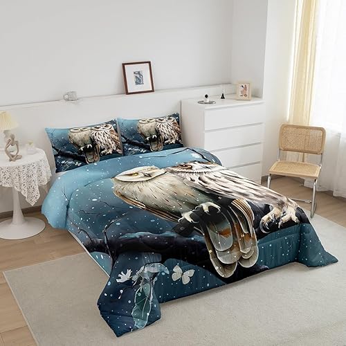 Miniatura 2 de Feelyou Juego de ropa de cama con diseño de búho para niñas y niños con estampado de animales en 3D, juego de edredón decorativo con diseño de búhos
