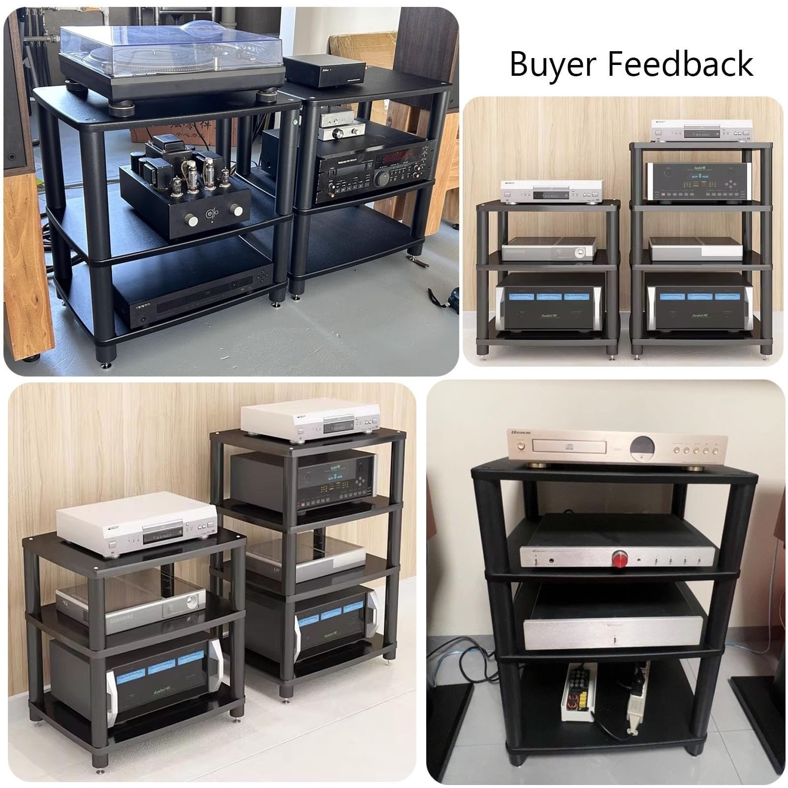 Armadio stereo - mensola per proiettore, supporto multimediale AV, componente audio/video, rack audio stereo, scaffali per centro intrattenimento con piedini in metallo (bianco, 3 livelli)
