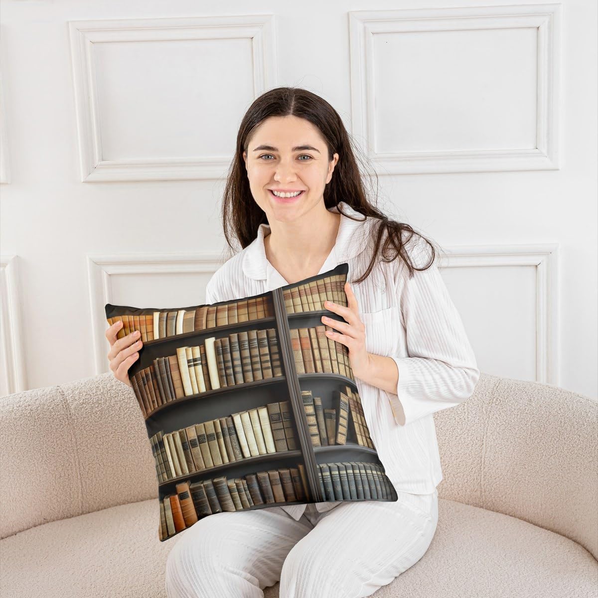 Erosebridal Vintage Bookshelves Throw Pillow Cover 24x24, Mystery Library Pillow Cover, Book Lovers Cushion Cover, Retro Library Preppy Stuff Students Decorative Pillow Cover