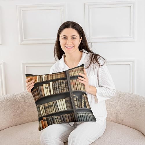 Miniatura 4 de Erosebridal Funda de almohada vintage de 24 x 24 pulgadas, funda de almohada de biblioteca misteriosa, funda de cojín para amantes de los libros,
