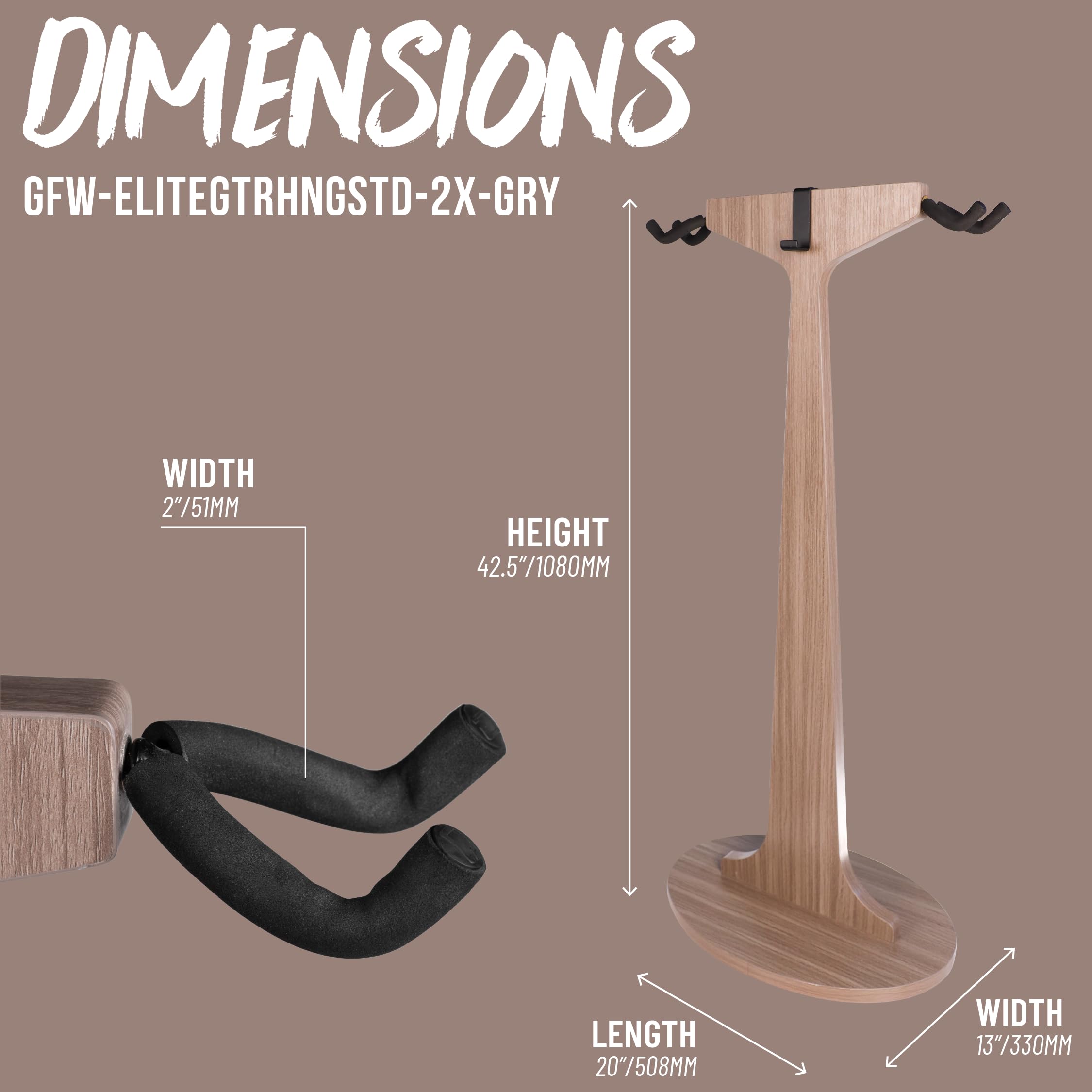 Gator Frameworks Elite Series Doppel-Gitarrenständer, Driftwood Grey (GFW-ELITEGTRHNGSTD-2X-GRY)