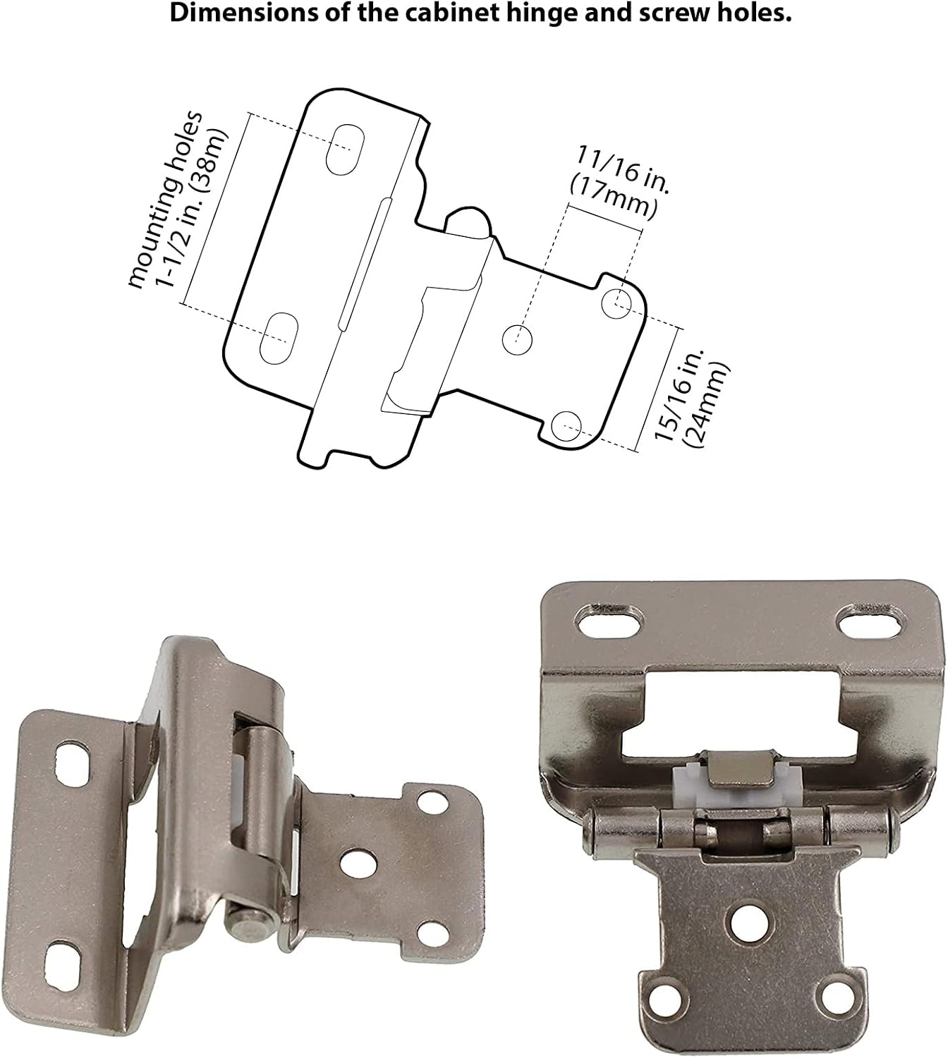 DecoBasics Brushed Nickel Cabinet Hinges for Kitchen Cabinets (10 Pair-20 Pcs) -1/2" Overlay Partial Wrap Around Self Closing Cabinet Door Hinges for Face Frame Kitchen Cabinet Hinges w/Screw & Bumper