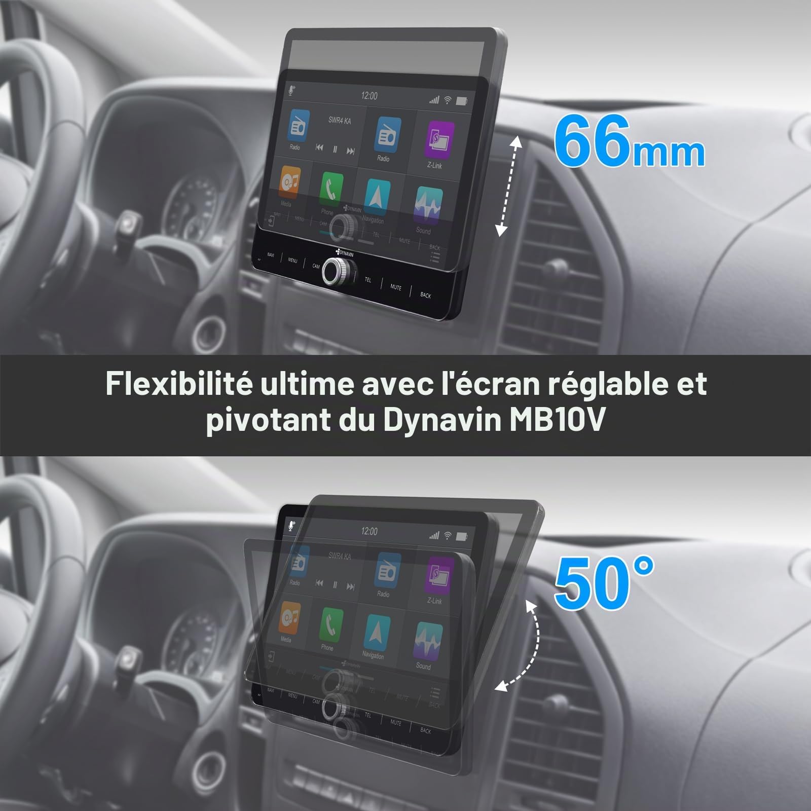 DYNAVIN Android Autoradio GPS pour Mercedes Sprinter Vito Viano Classe A, 10,1 Pouces Radio avec Wireless CarPlay et Android Auto | Head-up Display | Dab+ Radio: D9-MB10V Premium Flex
