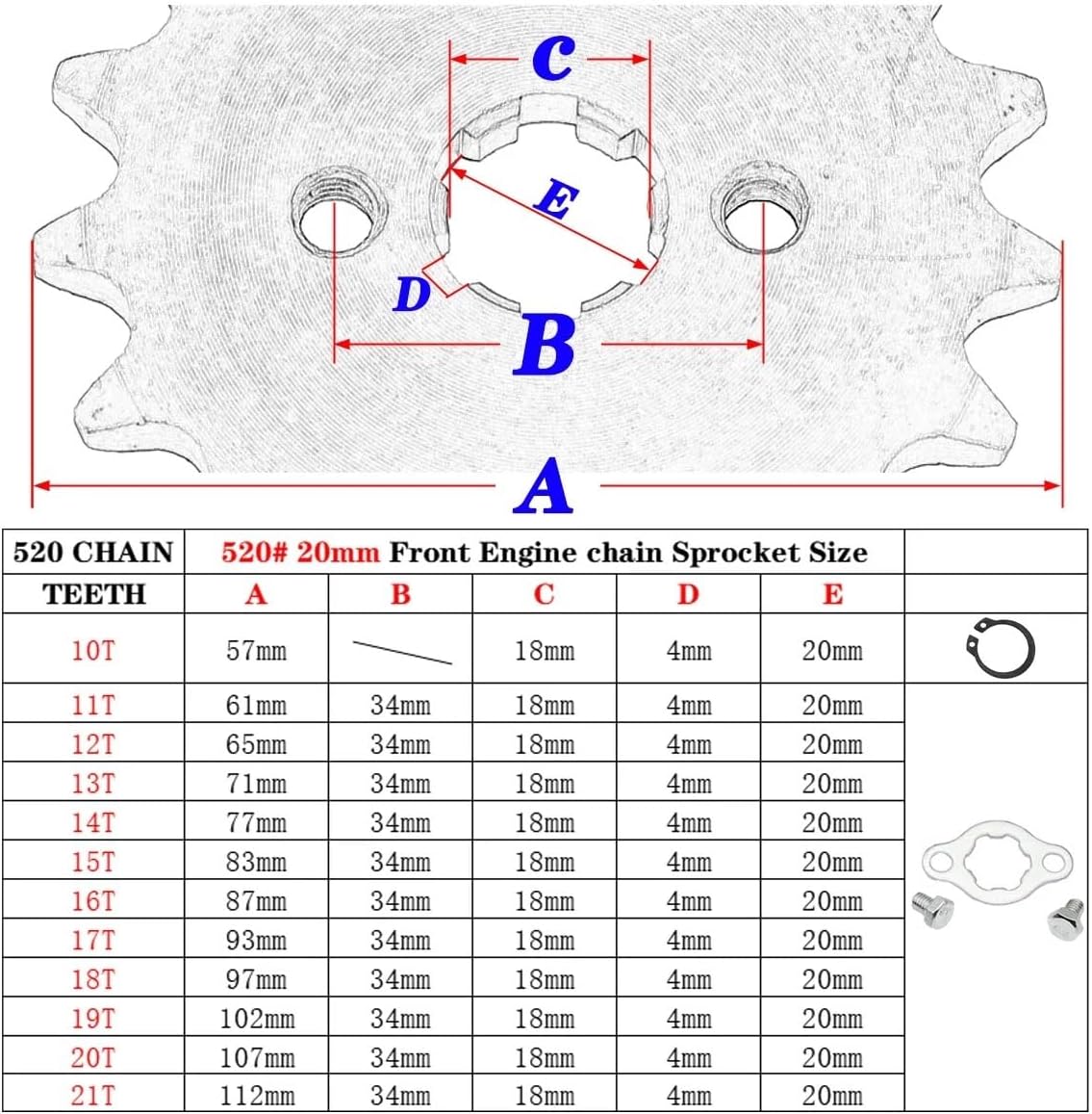 520# チェーン 20 ミリメートル 10T - 21T フロントエンジンスプロケット 150 200 250cc ATV クワッ