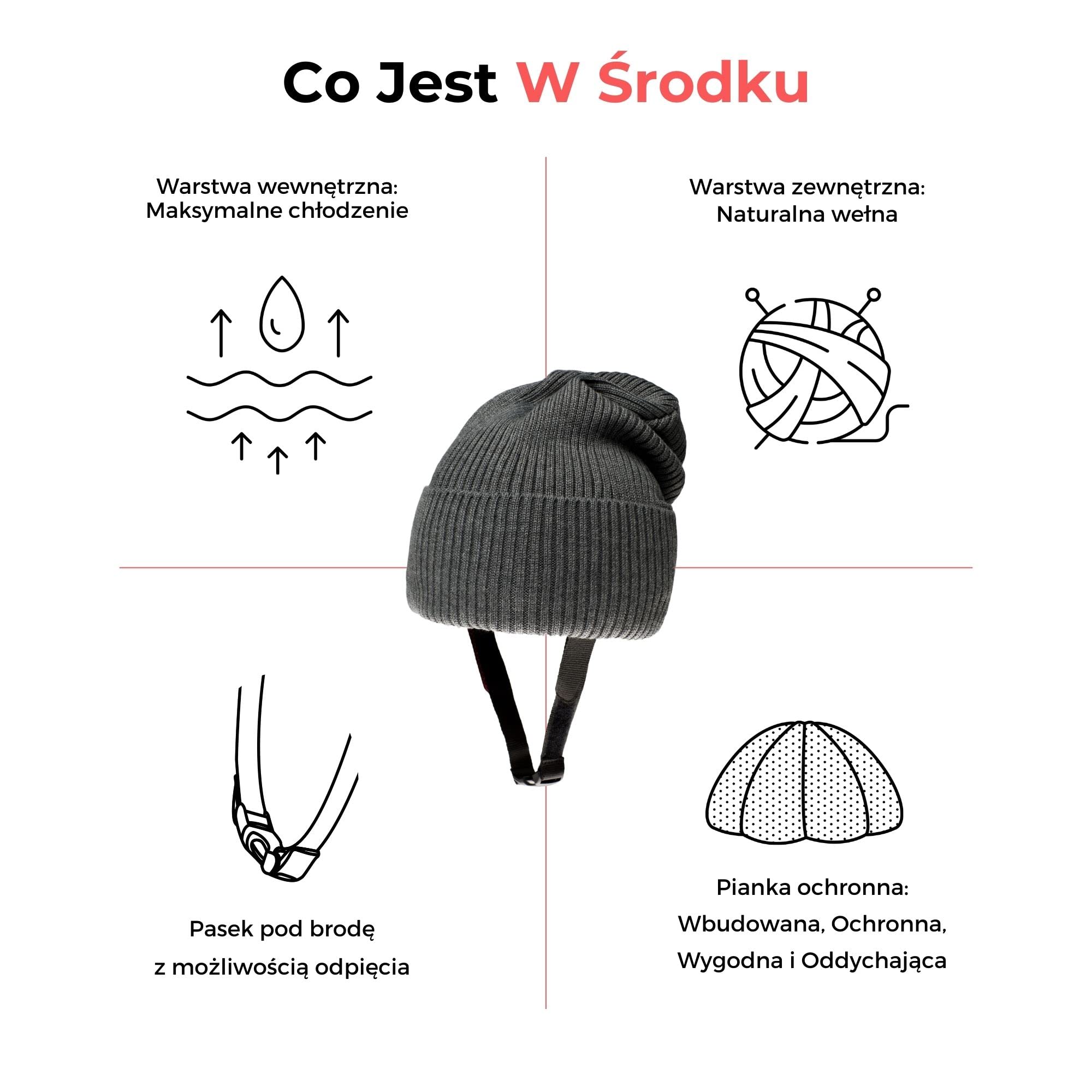 Ribcap Lenny antracyt duży, miękka ochrona głowy, Ø 59-61 cm