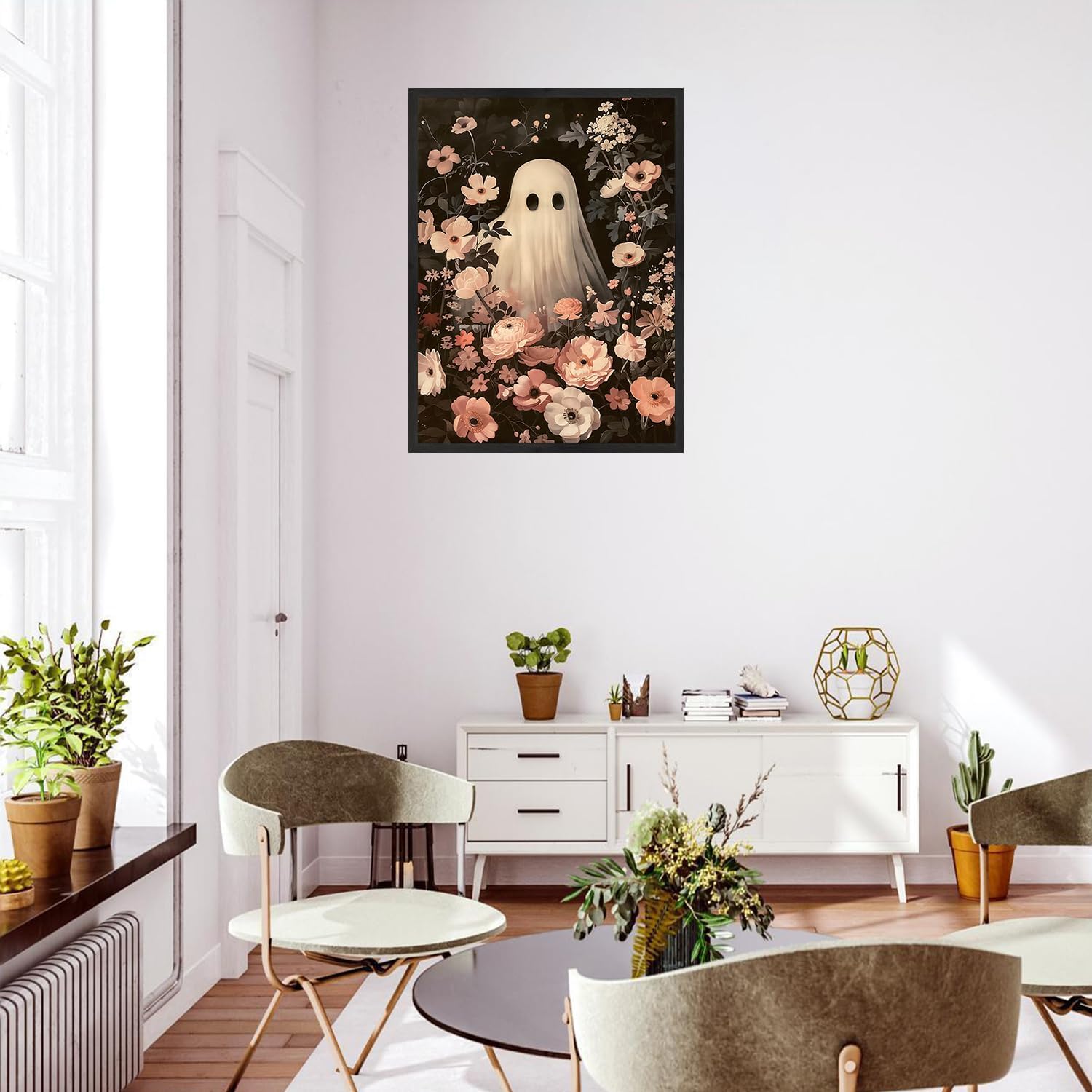 NWQZBYHT Halloween Ghost Flowers 5D Diamond Painting Kits for Adults,Diamond Art Kits for Adults,Round Full Drill Diamond Dots DIY Gem Painting for Beginner Picture Crafts Home Wall Decor 12x16 Inch image 3