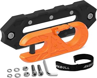 Towing Winch Fairleads with Tow Hook, UPGRADE Al Hawse Fairlead with G80 Heavy Duty Forged Steel Winch Hook for Electric Winch, 33000lb Break Strength, for Synthetic Rope Recorvery, BlackOrange