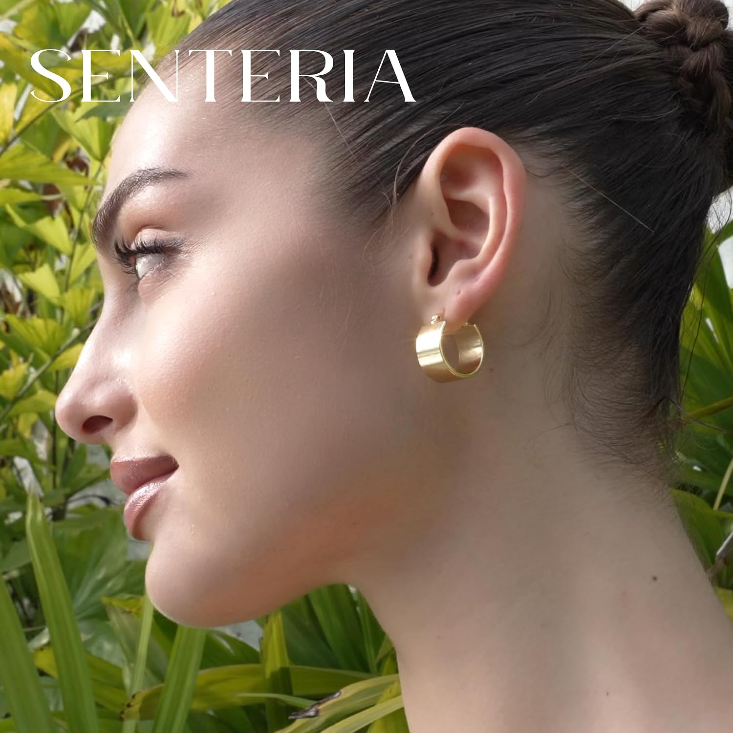 Senteria 10mm Wide Chunky Gold Hoop Earrings Hypoallergenic 925 Sterling Silver Post Hoop Earrings Non Tarnish Thick Gold Hoop Earrings for Women 18/25/30mm