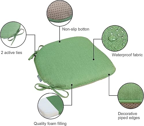 Miniatura 4 de Cojín para silla antideslizante para exteriores, cojines de asiento para silla de comedor en forma de U con lazos, 14 x 14 pulgadas, juego de 2